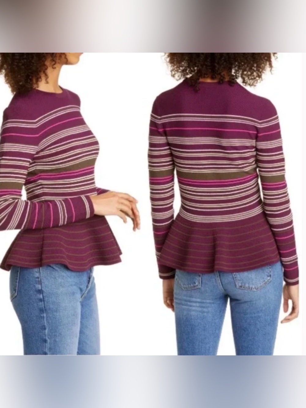 Ted Baker London Leytina Striped Peplum Jumper - Size Medium (3)
